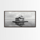 Floating Cabin, Lake House, Calm Waters, Dreamy Isolation Art, Canvas Print, Minimalist Living Room Wall Art, Coastal Style