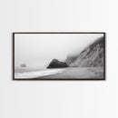 Foggy Beach Boulders, Minimalist Shoreline, Moody Monochrome, Canvas Print, Neutral Bathroom Art, Zen Wall Decor, Calm Coastal Scene