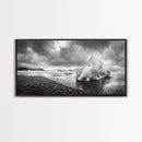 Arctic Iceberg Shore, Moody Cloud Sky, Frozen Water Landscape, Framed Canvas Print, Office Wall Art, Nordic Minimalist Art