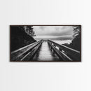 Rainy Dock View, Ocean Storm Mood, Moody Coastal Photo, Canvas Print, Living Room Wall Art, Black and White Nautical Decor, Rustic Coastal