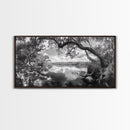 Tree Arch Reflection, Tranquil River View, Nature Canopy Water, Framed Canvas Print, Bedroom Wall Art, Zen Landscape Art, Cabin Decor