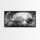 Cave Entrance Lake, Hidden Forest View, Rock Reflection Water, Canvas Print, Hallway Wall Art, Adventure Wilderness Decor, Minimalist Style