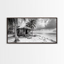 Tropical Hut, Palm Tree Scene, Island Escape Photo, Framed Canvas Print, Beach House Wall Art, Rustic Boho Coastal Decor, Nature Scene