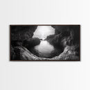 Ocean Cave Sunset, Seascape Art, Black and White Photography, Coastal Decor, Minimalist Style, Canvas Print, Bathroom Wall Art