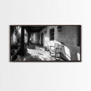 Porch Shadows Light, Rustic Patio, Black and White Decor, Farmhouse Entryway, Framed Canvas Print, Country Kitchen Wall Art, Bedroom Wall Art