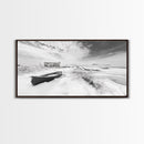 Snowy Coastal Boat, Rustic Winter Landscape, Farmhouse Wall Art, Neutral Tones, Canvas Print, Entryway or Fall Seasonal Decor