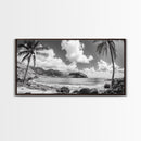 Tropical Beach View, Palm Tree Paradise, Black and White Island, Coastal Wall Decor, Canvas Print, Boho Living Room Art, Office Wall Art