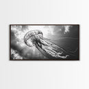 Jellyfish In Light, Ocean Life Art, Monochrome Sea Creature, Canvas Print, Coastal Bathroom Wall Art, Marine Modern Decor, Office Wall Art