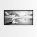 Beach Towel, Serene Shoreline, Peaceful Coastal Scene, Framed Canvas Print, Spa Bathroom Decor, Minimalist Beach Photography