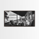 Porch Lake View, Rustic Escape, Cabin Life, Vintage Charm, Framed Canvas Print, Entryway Wall Art, Country Home Aesthetic, Cozy Style