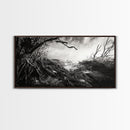 Stormy Shore, Erosion Roots, Driftwood Beach, Nature Drama, Framed Canvas Print, Moody Wall Art, Fall Living Room Decor, Dark Rustic Style