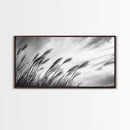 Pampas Grass, Wind Blown, Sky Motion, Autumn Field, Framed Canvas Print, Boho Wall Art, Bedroom Fall Botanical Decor, Living Room Decor
