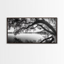 Serene Lake View, Tree Reflections, Calm Nature Landscape, Framed Canvas Print, Minimalist Bedroom or Spa Bathroom Wall Art