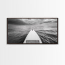 Ocean Horizon Board, Paddleboarding Adventure, Cloudy Sea Landscape, Framed Canvas Print, Modern Coastal Office or Living Room Art