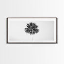 Minimal Palm Tree, Tropical Simplicity, Black and White Art, Framed Canvas Print, Modern Entryway or Minimalist Bathroom Wall Art