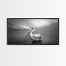 Ocean Pelican, Peaceful Bird Portrait, Coastal Wildlife Art, Framed Canvas Print, Minimalist Entryway or Beach House Wall Art