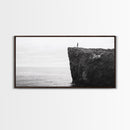 Ocean Cliff, Brave Explorer, Minimal Landscape, Adventure Wall Art, Framed Canvas Print, Modern Home Decor, Inspirational Office Art