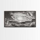 Coastal Hillside Sunset, Vineyard Ocean View, Rolling Landscape Art, Framed Canvas Print, Kitchen Wall Art, California Scenery