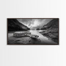 Ocean Snake Landscape, Coastal Creature Scene, Black and White Reptile, Framed Canvas Print, Moody Art, Bedroom or Den Decor