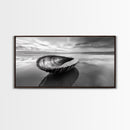 Seashell Shore Still, Ocean Reflection Calm, Beach Shell Close-Up, Framed Canvas Print, Coastal Minimalism, Bathroom Wall Art