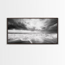 Stormy Sea, Ocean Waves, Monochrome Seascape, Dramatic Beach View, Framed Canvas Print, Nautical Wall Art, Bathroom Coastal Decor