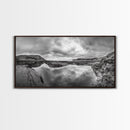 Reflected Cliffs, Stormy Sky, Coastal View, Dramatic Landscape, Canvas Print, minimalist art, office decor, moody black and white wall art