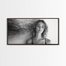 Ocean Texture, Abstract Waves, Modern Female, Artistic Portrait, Canvas Print, fashion wall art, glam room decor, minimal black white