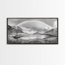 Rainbow, River Valley, Highland Scene, Minimalist Landscape Art, Framed Canvas Print, Entryway Decor, Rustic Nature Print, Calming Wall Art