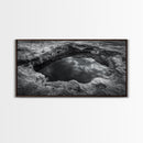 Sky Reflection, Stone Pool, Abstract Nature, Moody Minimalist Art, Framed Canvas Print, Bedroom Wall Art, Contemporary Monochrome Decor