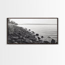 Shoreline Rocks, Quiet Water, Still Landscape, Coastal Photography, Canvas Print, Minimalist Office Art, Calm Nature Scene