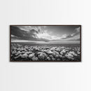 Flower Beach Shore, Coastal Blossoms, Pebble Flower Scene, Nature Bloom Decor, Canvas Print, Living Room Wall Art, Boho Art