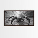 Giant Crab Close-Up, Beach Creature Art, Ocean Monster Print, Fantasy Wildlife Scene, Framed Canvas Print, Game Room Wall Art