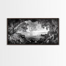 Ocean Cave View, Coastal Tree Framing, Tranquil Sea Scene, Nature Window Art, Framed Canvas Print, Bedroom Wall Art, Zen Decor