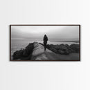 Woman Walking, Jetty View, Seaside Mood, Solitude Moment, Framed Canvas Print, Moody Wall Art, Bedroom Meditation Decor, Boho Decor