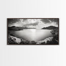 Ocean Sunset View, Mountain Coast Landscape, Black and White Art, Canvas Print, Minimalist Decor, Living Room Wall Art, Tranquil Home Style