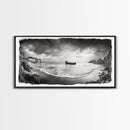 Shipwreck Beach Scene, Dramatic Coastline, Black and White Decor, Framed Canvas Print, Moody Art, Coastal Wall Art, Rustic Bedroom Print