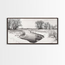Frozen Stream Scene, Bare Trees Landscape, Black and White Nature Decor, Canvas Print, Winter Wall Art, Neutral Bedroom Accent