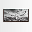Longhorn Skull, Western Skull, Cowboy Decor, Rustic Ranch Style, Framed Canvas Print, Farmhouse Wall Art, Living Room Statement Piece