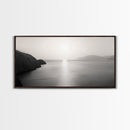 Minimalist Seascape, Tranquil Horizon, Ocean Sun Glow, Zen Wall Art, Canvas Print, Meditation Room Decor, Neutral Tones Minimal Art