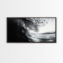 Ocean Wave Curl, Surf Tunnel, Tropical Coastline, Framed Canvas Print, Coastal Wall Art, Beach House Decor, Nature Photography