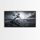 Windswept Tree, Coastal Landscape, Stormy Sky, Canvas Print, Desert Wall Art, Rustic Living Room Decor, Dramatic Minimalist Artwork