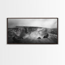 Volcanic Crater, Smoky Earth, Epic Landscape, Framed Canvas Print, Dramatic Nature Art, Study Room Decor, Moody Monochrome Photography