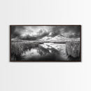 Stormy Marsh, Cloudy Sky, River Reflection, Framed Canvas Print, Nature Wall Art, Moody Landscape, Autumn Decor, Office Or Study Artwork