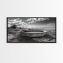 Concrete Trough, Coastal Horizon, Grassy Shoreline, Canvas Print, Rustic Farmhouse Bathroom Art, Minimalist Nature, Fall Beach Wall Decor