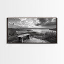 Lakeside Bench, Calm Waters, Sunset View, Canvas Print, Tranquil Nature Photography, Living Room Wall Art, Serene Outdoor Fall Landscape