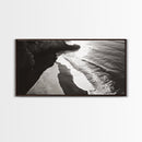 Shoreline Light, Coastal Waves, Cliff Shadow, Beach Edge, Framed Canvas Print, Ocean Minimalist Art, Bathroom Wall Decor