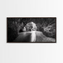 Ocean Cave Flow, Coastal Rock Wall Art, Moody Nature Seascape, Black White Beach Decor, Boho Bathroom Accent, Canvas Print, Monochrome Art