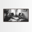 Leather Chairs, Cowhide Rug, Indoor Plants, Modern Farmhouse, Framed Canvas Print, Minimalist Living Room Art, Cozy Home Decor