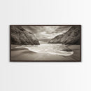 Secluded Beach Cove, Coastal Seascape, Sepia Landscape Art, Framed Canvas Print, Bathroom or Bedroom Wall Decor, Nature Inspired