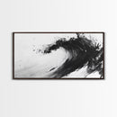 Abstract Wave, Black White, Modern Ink, Ocean Motion, Canvas Print, Minimalist Art, Office Wall Decor, Contemporary Coastal Style